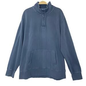 American Eagle Men Casual Super Soft Snap Mock Neck Sweatshirt XL Blue Coastal